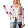imageGRECERELLE Womens Long Sleeve VNeck Button Down Cardigan Knit Shrugs SweaterWhite Heart