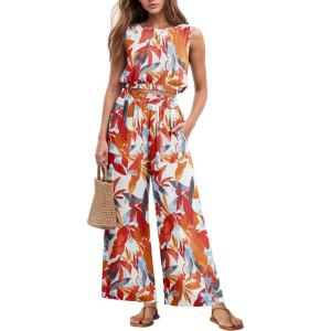 imageGRECERELLE Two Piece Sets for Women Sleeveless Crop Top Wide Leg Pants Sweat Set for Women Tracksuits 2025 SummerFpwhite Maple