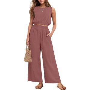 imageGRECERELLE Two Piece Sets for Women Sleeveless Crop Top Wide Leg Pants Sweat Set for Women Tracksuits 2025 SummerRust Red