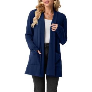 imageGRECERELLE Womens 2026 Fall Winter Casual Shawl Neck Long Sleeve Relaxed Fit Open Front Cardigan with Pockets XS  3XLDark Royal Blue