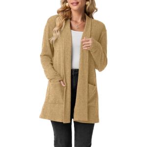imageGRECERELLE Womens 2026 Fall Winter Casual Shawl Neck Long Sleeve Relaxed Fit Open Front Cardigan with Pockets XS  3XLKhaki