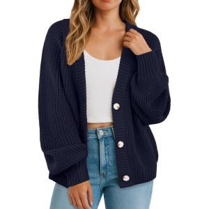 imageGRECERELLE Womens Cardigan Sweater Thick Knitted Open Front Long Sleeve Button Up Loose Casual Oversized Outerwear S2XLNavy Blue