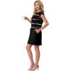 image:imageGRECERELLE 2026 Womens Summer Dresses Round Neck Sleeveless Tie Waist Casual Mini Sundresses with PocketsBlack White Wave