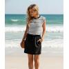 image:imageGRECERELLE 2026 Womens Summer Dresses Round Neck Sleeveless Tie Waist Casual Mini Sundresses with PocketsWhite Black Stripe