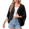 image:imageGRECERELLE Womens Summer Lightweight Cardigan Open Front Casual Loose Cropped Kimono Cover UpsBlack