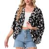 image:imageGRECERELLE Womens Summer Lightweight Cardigan Open Front Casual Loose Cropped Kimono Cover UpsBlack Butterfly