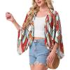 image:imageGRECERELLE Womens Summer Lightweight Cardigan Open Front Casual Loose Cropped Kimono Cover UpsColorful Geometry