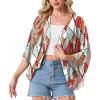 image:imageGRECERELLE Womens Summer Lightweight Cardigan Open Front Casual Loose Cropped Kimono Cover UpsColorful Geometry