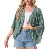 image:imageGRECERELLE Womens Summer Lightweight Cardigan Open Front Casual Loose Cropped Kimono Cover UpsGreen White Flower