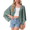 image:imageGRECERELLE Womens Summer Lightweight Cardigan Open Front Casual Loose Cropped Kimono Cover UpsGreen White Flower