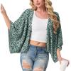 image:imageGRECERELLE Womens Summer Lightweight Cardigan Open Front Casual Loose Cropped Kimono Cover UpsGreen White Flower