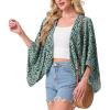 image:imageGRECERELLE Womens Summer Lightweight Cardigan Open Front Casual Loose Cropped Kimono Cover UpsGreen White Flower