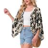 image:imageGRECERELLE Womens Summer Lightweight Cardigan Open Front Casual Loose Cropped Kimono Cover UpsKhaki Black Flower