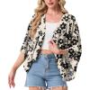 image:imageGRECERELLE Womens Summer Lightweight Cardigan Open Front Casual Loose Cropped Kimono Cover UpsKhaki Black Flower