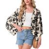 image:imageGRECERELLE Womens Summer Lightweight Cardigan Open Front Casual Loose Cropped Kimono Cover UpsKhaki Black Flower