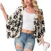 image:imageGRECERELLE Womens Summer Lightweight Cardigan Open Front Casual Loose Cropped Kimono Cover UpsKhaki Black Flower