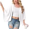 image:imageGRECERELLE Womens Summer Lightweight Cardigan Open Front Casual Loose Cropped Kimono Cover UpsWhite