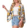 image:imageGRECERELLE Womens Summer Lightweight Cardigan Open Front Casual Loose Cropped Kimono Cover UpsWhite Ink Daffodil