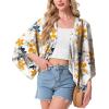 image:imageGRECERELLE Womens Summer Lightweight Cardigan Open Front Casual Loose Cropped Kimono Cover UpsWhite Ink Daffodil