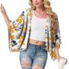 image:imageGRECERELLE Womens Summer Lightweight Cardigan Open Front Casual Loose Cropped Kimono Cover UpsWhite Ink Daffodil