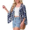 image:imageGRECERELLE Womens Summer Lightweight Cardigan Open Front Casual Loose Cropped Kimono Cover UpsWhite Palm Leaf