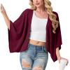 image:imageGRECERELLE Womens Summer Lightweight Cardigan Open Front Casual Loose Cropped Kimono Cover UpsWine Red