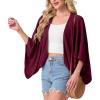 image:imageGRECERELLE Womens Summer Lightweight Cardigan Open Front Casual Loose Cropped Kimono Cover UpsWine Red