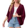 image:imageGRECERELLE Womens Summer Lightweight Cardigan Open Front Casual Loose Cropped Kimono Cover UpsWine Red