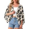 image:imageGRECERELLE Womens Summer Lightweight Cardigan Open Front Casual Loose Cropped Kimono Cover UpsKhaki Black Flower