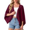 image:imageGRECERELLE Womens Summer Lightweight Cardigan Open Front Casual Loose Cropped Kimono Cover UpsWine Red