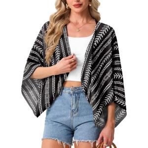 image:imageGRECERELLE Womens Summer Lightweight Cardigan Open Front Casual Loose Cropped Kimono Cover UpsBohemian Stripe