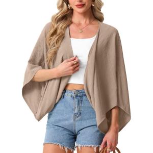 image:imageGRECERELLE Womens Summer Lightweight Cardigan Open Front Casual Loose Cropped Kimono Cover UpsLight Khaki