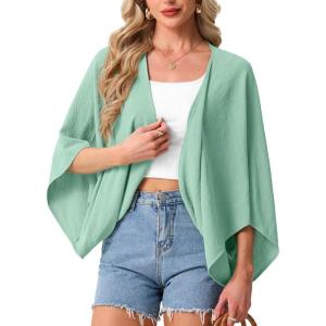 image:imageGRECERELLE Womens Summer Lightweight Cardigan Open Front Casual Loose Cropped Kimono Cover UpsMint Green