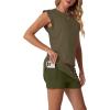 image:imageGRECERELLE 2026 Womens Summer 2 Piece Skort Set Cap Sleeve Round Neck Top amp Tennis Skirt with Pockets for Athletic amp CasualArmy Green