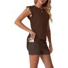 image:imageGRECERELLE 2026 Womens Summer 2 Piece Skort Set Cap Sleeve Round Neck Top amp Tennis Skirt with Pockets for Athletic amp CasualDark Coffee