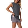 image:imageGRECERELLE 2026 Womens Summer 2 Piece Skort Set Cap Sleeve Round Neck Top amp Tennis Skirt with Pockets for Athletic amp CasualDark Gray