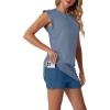 image:imageGRECERELLE 2026 Womens Summer 2 Piece Skort Set Cap Sleeve Round Neck Top amp Tennis Skirt with Pockets for Athletic amp CasualDenim Blue