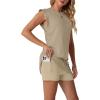 image:imageGRECERELLE 2026 Womens Summer 2 Piece Skort Set Cap Sleeve Round Neck Top amp Tennis Skirt with Pockets for Athletic amp CasualKhaki