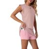 image:imageGRECERELLE 2026 Womens Summer 2 Piece Skort Set Cap Sleeve Round Neck Top amp Tennis Skirt with Pockets for Athletic amp CasualRose Pink