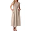 image:imageGRECERELLE Womens 2026 Spring amp Summer Cap Sleeve Vacation Casual A Line Maxi Dresses with PocketsGray Khaki