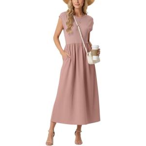 image:imageGRECERELLE Womens 2026 Spring amp Summer Cap Sleeve Vacation Casual A Line Maxi Dresses with PocketsDark Pink