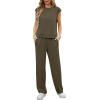 image:imageGRECERELLE 2 Piece Sets For Women Summer 2026 Outfits Lounge Sets Sleeveless Sweatsuits Wide Leg Tracksuits With PocketsArmy Green
