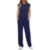 image:imageGRECERELLE 2 Piece Sets For Women Summer 2026 Outfits Lounge Sets Sleeveless Sweatsuits Wide Leg Tracksuits With PocketsDark Blue