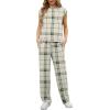 image:imageGRECERELLE 2 Piece Sets For Women Summer 2026 Outfits Lounge Sets Sleeveless Sweatsuits Wide Leg Tracksuits With PocketsFpbeige Red Plaid
