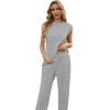 image:imageGRECERELLE 2 Piece Sets For Women Summer 2026 Outfits Lounge Sets Sleeveless Sweatsuits Wide Leg Tracksuits With PocketsGrey