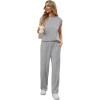 image:imageGRECERELLE 2 Piece Sets For Women Summer 2026 Outfits Lounge Sets Sleeveless Sweatsuits Wide Leg Tracksuits With PocketsGrey