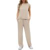 image:imageGRECERELLE 2 Piece Sets For Women Summer 2026 Outfits Lounge Sets Sleeveless Sweatsuits Wide Leg Tracksuits With PocketsLight Tan