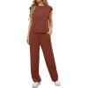 image:imageGRECERELLE 2 Piece Sets For Women Summer 2026 Outfits Lounge Sets Sleeveless Sweatsuits Wide Leg Tracksuits With PocketsRust Red