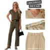 image:imageGRECERELLE 2026 Womens Spring amp Summer Casual 2 Piece Set  VNeck Top amp WrinkleFree Pants With PocketsArmy Green