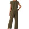 image:imageGRECERELLE 2026 Womens Spring amp Summer Casual 2 Piece Set  VNeck Top amp WrinkleFree Pants With PocketsArmy Green